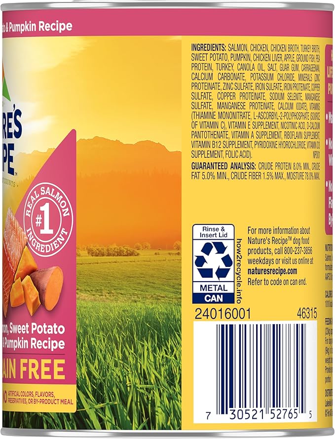 Nature's Recipe Grain Free Wet Dog Food Salmon, Sweet Potato, and Pumpkin Recipe, 13 oz. Can (Pack of 12)