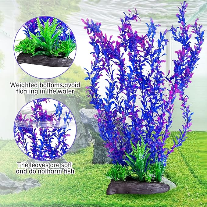 Hamiledyi Aquarium Plastic Plants Aquarium Decor Artificial Fish Tank Plants,Tall Fish Tank Decorations, Extra Large Aquarium Plant 20.4-inch Tall,2PCS