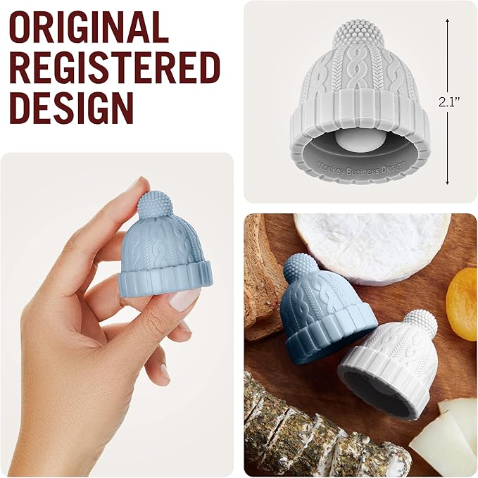 Monkey Business Beanie Wine Stopper | 2 Wine Stoppers in 1 Pack | Cute Wine Accessories | Fun Kitchen Gadgets | Wine Stoppers for Wine Bottles | Knit-Beanie-Shaped Wine Bottle Stopper w/a Pom-Pom