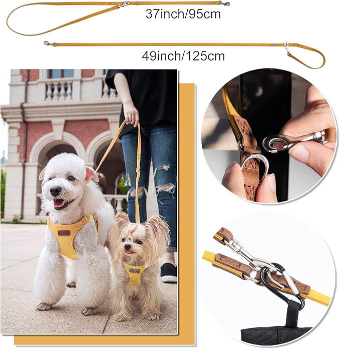 Puppytie No Pull Dog Harness with Multifunction Dog Leash,Soft Adjustable No Choke Escape Proof Pet Harness Vest for Medium Dogs or Large Dogs,Yellow,M