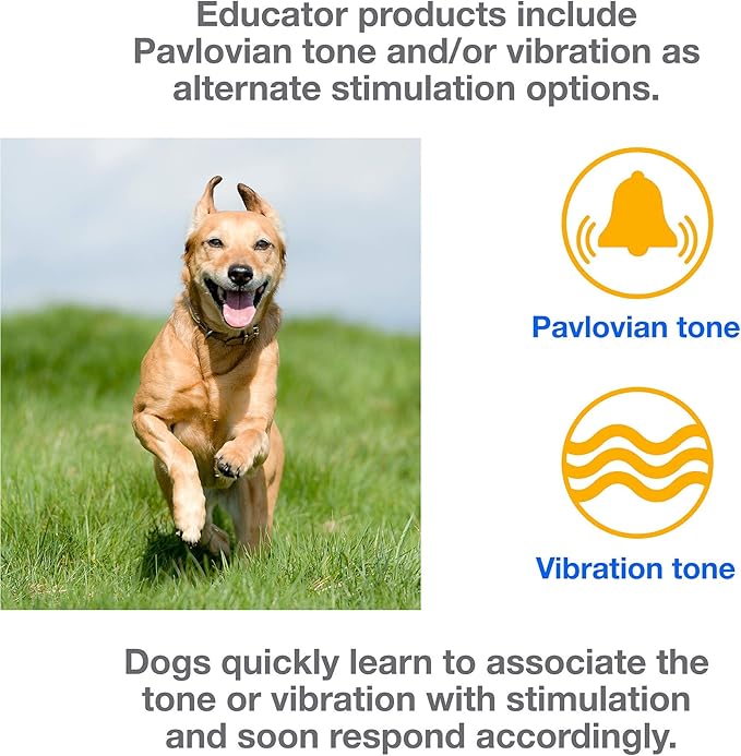 Educator EZ 1/2 Mile Dog Training Collar with Ergonomic Remote, Safe Humane Vibration Stimulation, Pavlovian Tone, Waterproof, Odorproof Biothane Collar, Night Light, Rechargeable, 4 Dog, Yellow