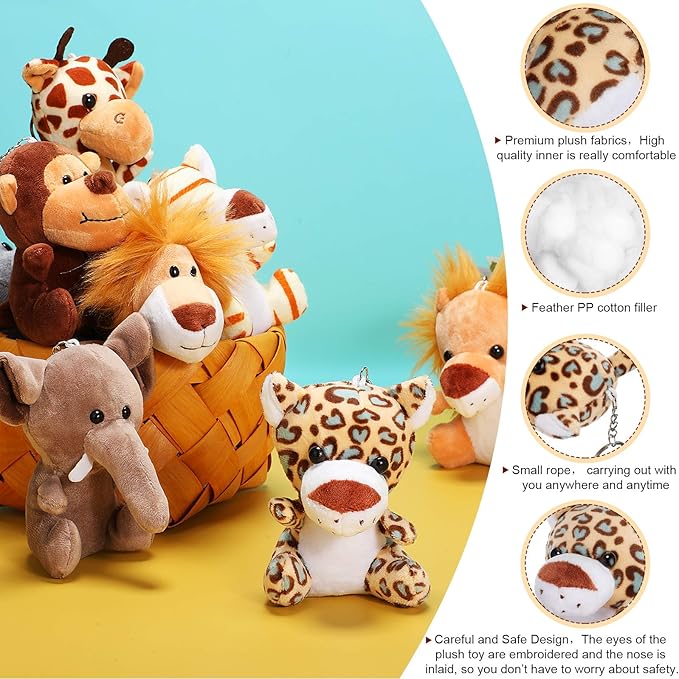 Sumind 12 Pieces Mini Stuffed Forest Animals Jungle Animal Plush Toys 4.8 Inch Cute Elephant Lion Giraffe Tiger Plush for Animal Themed Parties Achievement(Sitting)