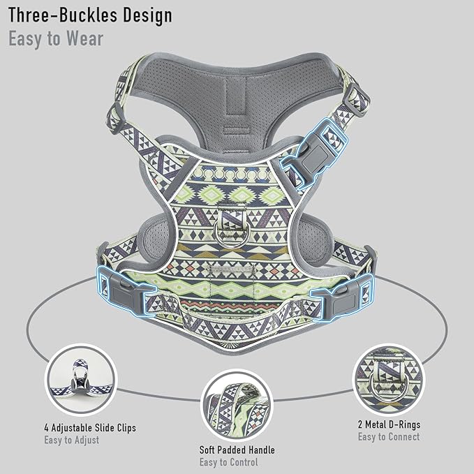 Dog Harness for X-Small Dog Breed, Light Pet Vest Harness with 2 Leash Clips and 3 Buckles, Easy to Wear, Adjustable Reflective Soft Padded, Boston Terrier, Poodles, XS