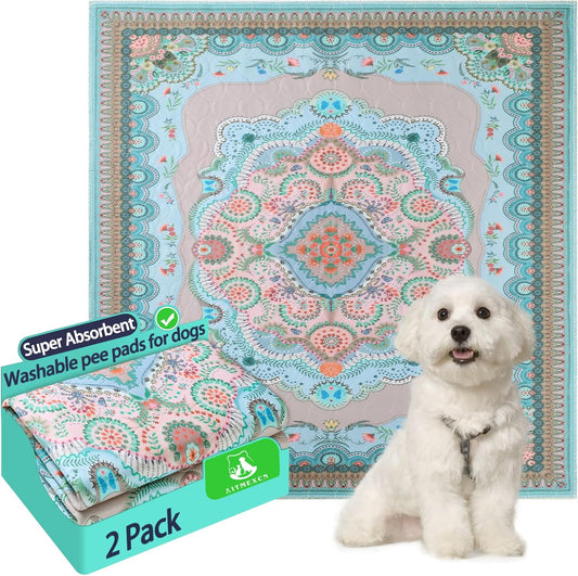 Washable Pee Pads for Dogs, 34"x36" 2 Pack Reusable Puppy Pads Pet Training Pads, Super Absorbent, 100% Waterproof Dog Pee Pads, Whelping, Housebreaking, Incontinence, for Playpen