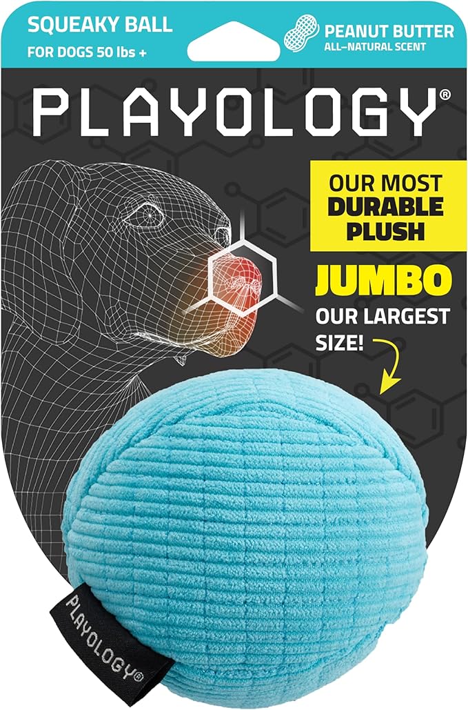 Playology Dog Toys | Squeaky Plush Toy Ball for Dogs | Jumbo Peanut Butter Scented Toy - Easy to Clean and Made from Non Toxic Materials