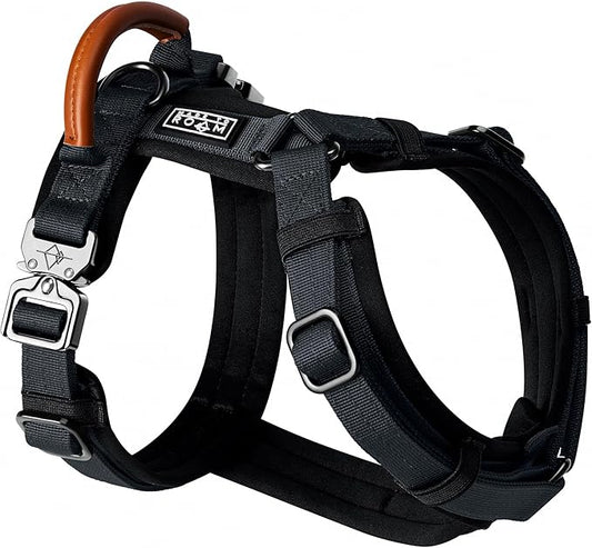 MADE TO ROAM Premium Explorer Harness - Y-Shaped Dog Harness with Adjustable Durable Nylon, Soft Padding, Metal Buckles and Leather Handle for Small, Medium, Large Dogs (New York Afterlight, Size 4)