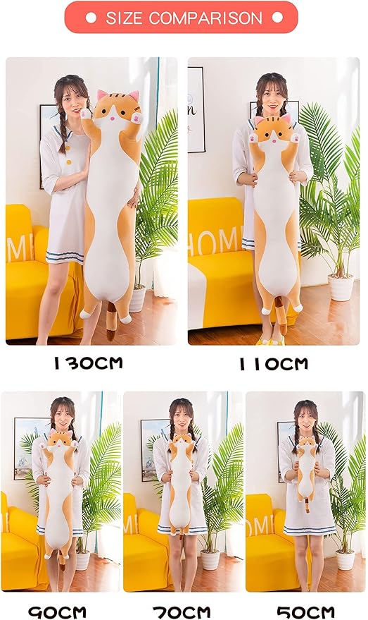 Plush Cat Soft Kids Plush Toy Pillow Plush Long Cotton Kitten Cuddly Toy Stuffed Animal Toy Gift for Kids Girlfriend(Gray, 130cm/51.2in)