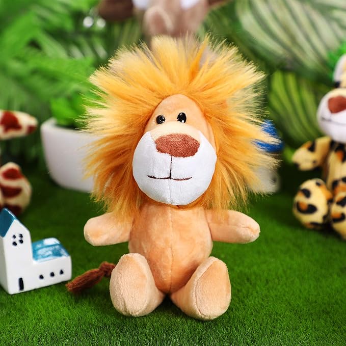 Sumind 12 Pieces Mini Stuffed Forest Animals Jungle Animal Plush Toys 4.8 Inch Cute Elephant Lion Giraffe Tiger Plush for Animal Themed Parties Achievement(Sitting, Standing)