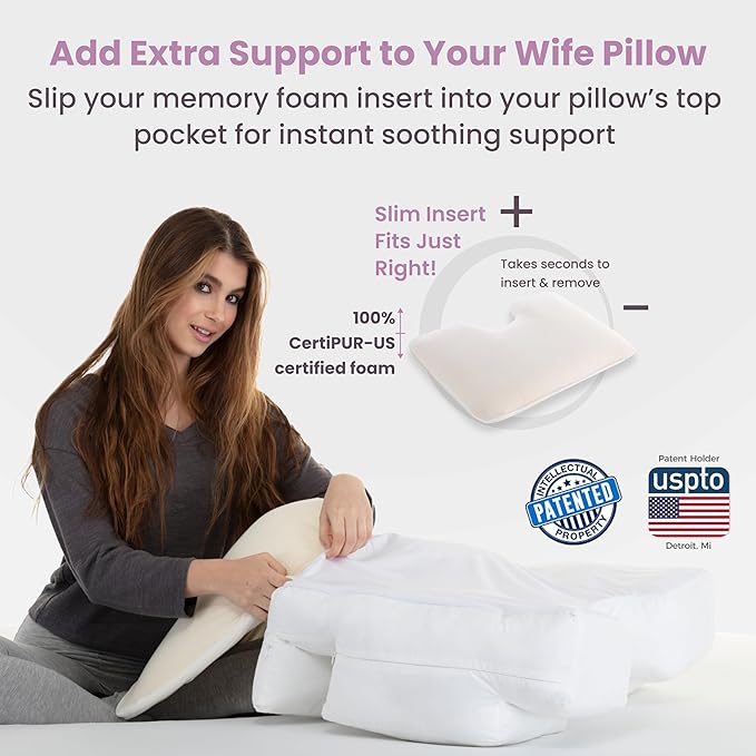 Insert, Plush Molded Memory Foam 80D - Can Use As Thin Sleeping Pillow for Stomach Sleeper. Ergonomic Size, Orthopedic Neck U Shaped Cutout: Ulta Soft High-Density Layer Support