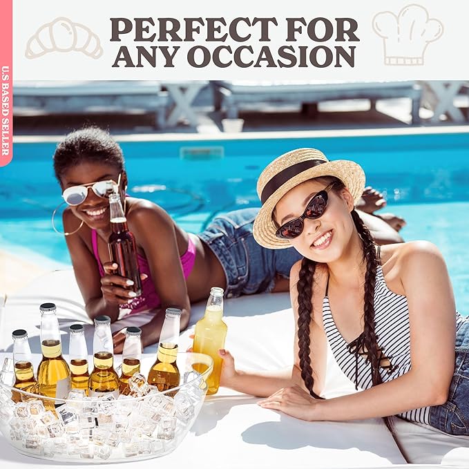 Ice Bucket for Champagne - 2 Pack Plastic Ice Buckets for Parties - 5.5L Oval Transparent Bridal Beverage Tub Cooler Catering Bar Accessories for Wine, Beer, Liquor, Spirits and Seltzers