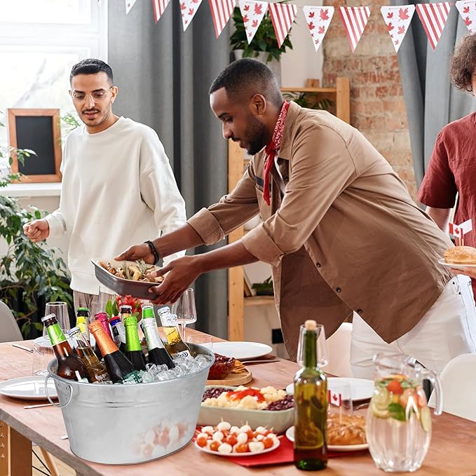 Ice Bucket, Oval Beverage Tub, Galvanized Bucket and drink Cooler for Parties, Ice Tub with Handles for Beer Sparkling Whisky Wine Cocktails (3.5gal) (Galvanized)
