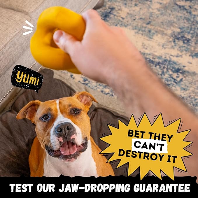 Indestructible Dog Ball - Lifetime Replacement - Durable Dog Toy for Aggressive Chewers - Safe, Non-Toxic Natural Rubber - Chew, Tug & Fetch - Tough, Heavy Duty Chew Toy - 4” (Softball Size)