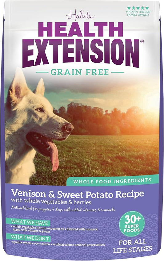 Health Extension Grain Free Venison & Sweet Potato Dry Dog Food (10 lb / 4.54 kg) - Lean Protein Formula for Dogs with Poultry Allergies & Sensitive Stomachs