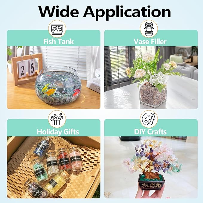 Crystal Chips Polished Crushed Quartz Vase Filler, 0.88 Lb Irregular Shaped Aquarium Gravel Rocks Carnelian Tumbled Gemstones Pebbles for Aquarium, Vase Fillers, Succulent Plants Decor