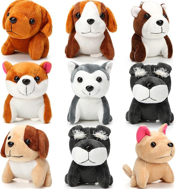 Sumind 9 Pcs 4" 5" Mini Plush Stuffed Dog Party Favor Small Puppy Stuffed Animal Bulk Soft Toy Doll Cute for Kids Gift Graduation Stocking Stuffers Baby Shower Birthday (Vibrant Puppy)