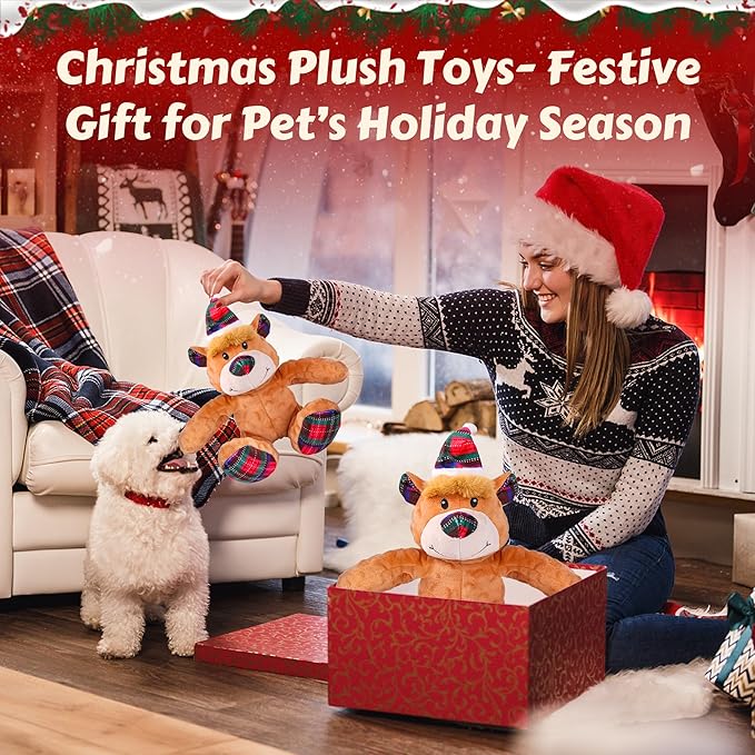 Squeaky Dog Toys, Dog Chew Toys with Crinkle Paper for Puppy, Small, Medium, Large Dogs, Interactive Pet Holiday Toys for Training and Reducing Boredom