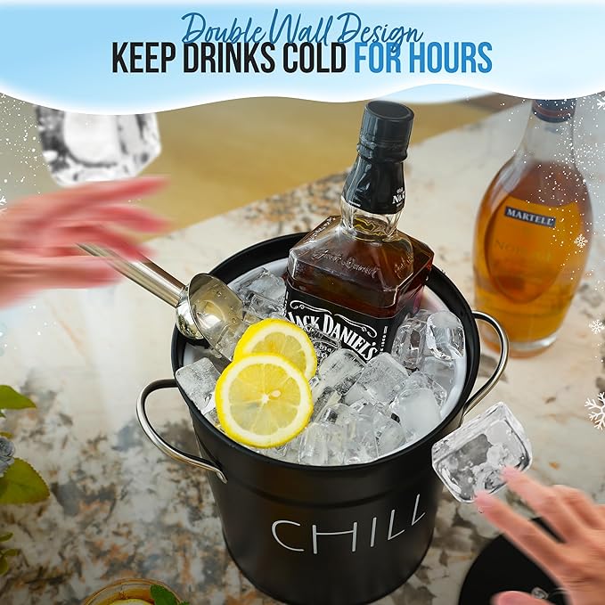 Ice Bucket with Scoop - Black Ice Bucket with Scoop, Lid, Handles, and Removable Liner - Holds 3L of Ice for Outdoor and Indoor Parties, Barbecues, and Gatherings To Keep Them "Chill"