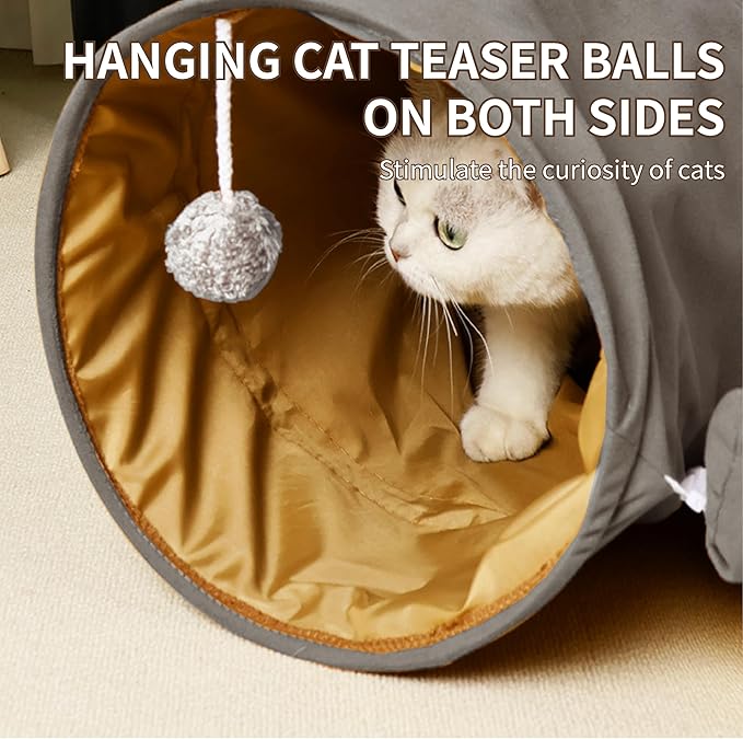 Cute Cat Tunnel Bed for Indoor with Collapsible Washable Design, Half Round Pet Play Interactive Toy for Cats/Puppy/Rabbit, Grey
