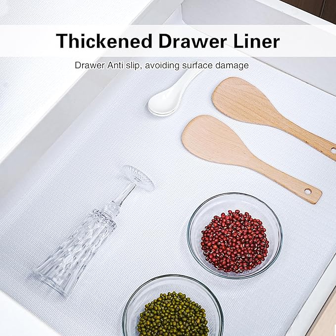 Shelf and Drawer Liner for Kitchen Cabinet-24 in x 30 FT Non-Adhesive Cabinet Liners for Shelves Non-Slip Waterproof Kitchen Drawer Liners Contact Paper Shelf Paper with Knife and Tape Measure
