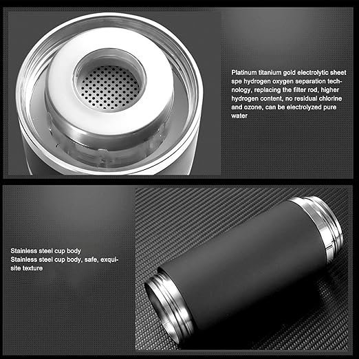 420ml Updated Hydrogen Water Bottle,Portable Hydrogen Rich Water Generator Insulated Cup with PEM SPE Tech, One Bottle with Storage Bag and Hose for Family and Fitness Black