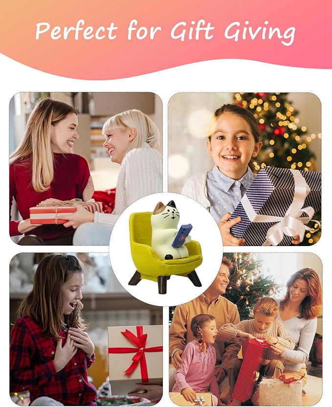 Cute Cat Playing Phone on Sofa Resin Figurine Desk Decor & Cat Lover Gift (Yellow Sofa)