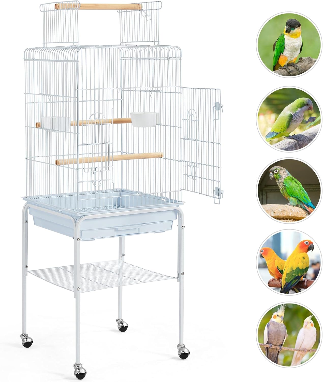 Yaheetech Play Open Top Parrot Bird Cages for Sun Parakeet Cockatiel Green Cheek Conure Lovebird w/Detachable Rolling Stand, White