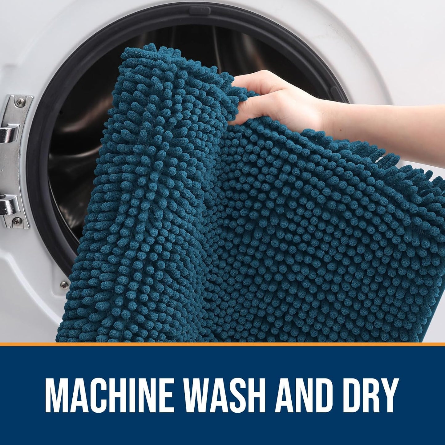 OLANLY Dog Door Mat for Muddy Paws 40x32, Absorbs Moisture and Dirt, Absorbent Non-Slip Washable Doormat, Quick Dry Chenille Mud Mat, Entry Indoor Entryway Carpet for Inside Floor, Atlantic Blue