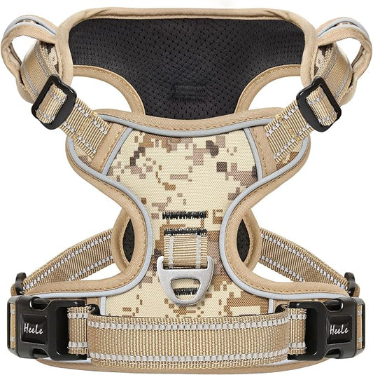 HEELE Dog Harness, No Pull Adjustable Padded Reflective Harness for Small Medium Large Dogs with Handle for Walking Training, Camo Tan, S