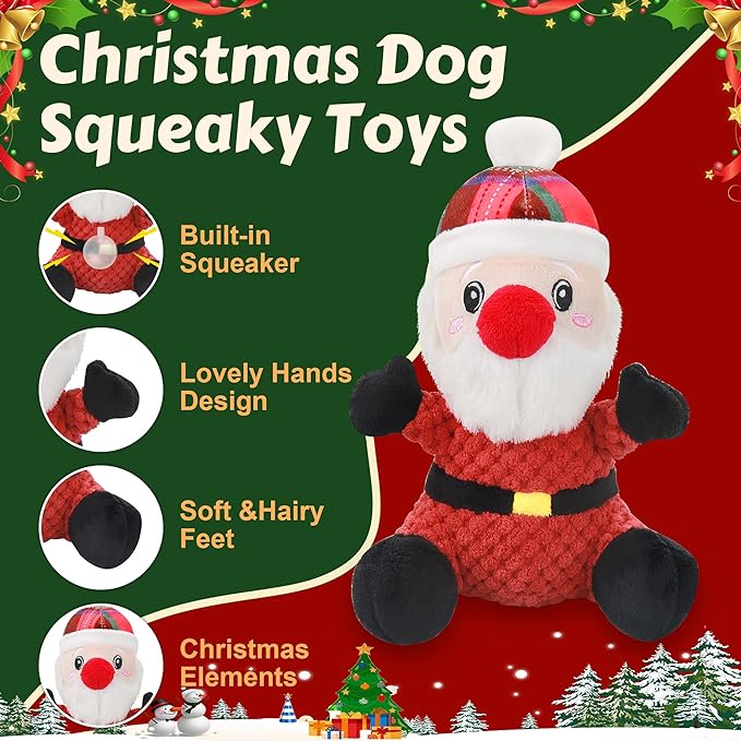 Squeaky Dog Toys, Dog Chew with Crinkle Paper for Puppy, Small, Medium, Large Dogs, Interactive Pet Holiday Toys for Training and Reducing Boredom