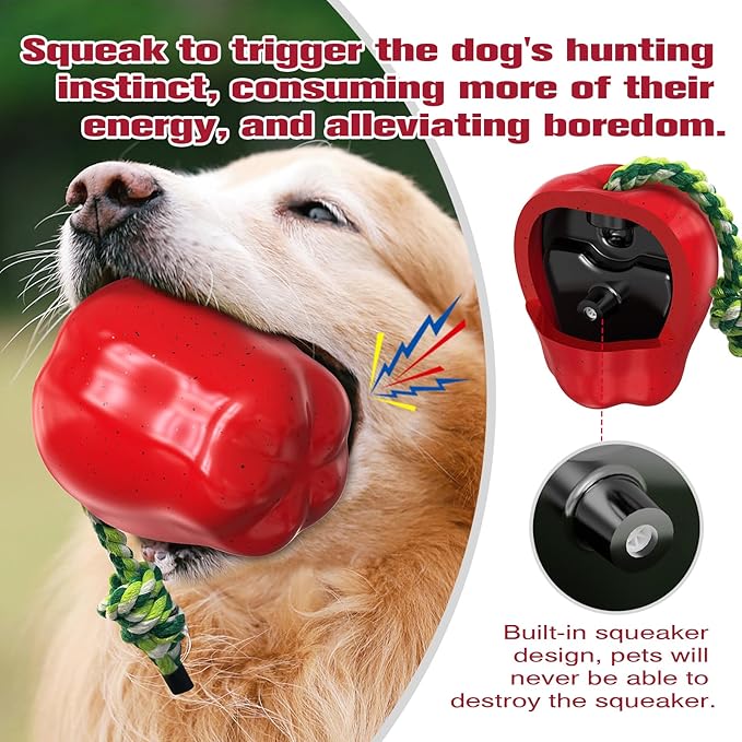 LiuMelinda Dog Chew Toys for Aggressive-Chewers - Indestructible Dog Toy for Aggressive Chewer，Tough Chew Toys for Dogs (Rubber Red Apple)