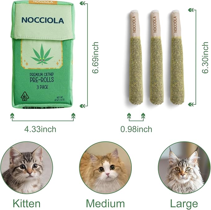 Nocciola 3 Pack Catnip Toys for Cats, Funny Cat Toys Filled with 100% Pure Organic Catnip, Safe Kitten Teething Chew and Kicker Toys, Stress Relieving Fun for Indoor Cats