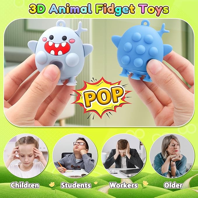 24pcs Party Favors for Kids - 3D Animal Pop Fidget Toys Bulk for Goodie Bag Stuffers, Treasure Box Toys for Classroom, Pinata Stuffers Carnival Prizes, Bath Suction Toys for Toddlers