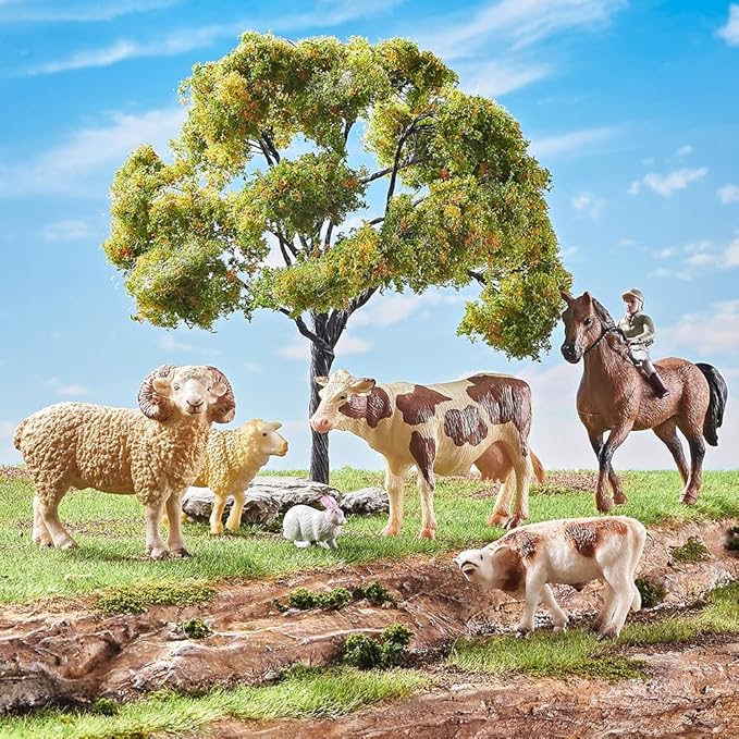 Farm Animal Toys for Toddlers 3-5-7 Kids, 24 Realistic Animal Figures Including 1 Stable and Props, Play Mat, Zoo Toy Animals Figurines, Playset for Boys and Girls Birthday