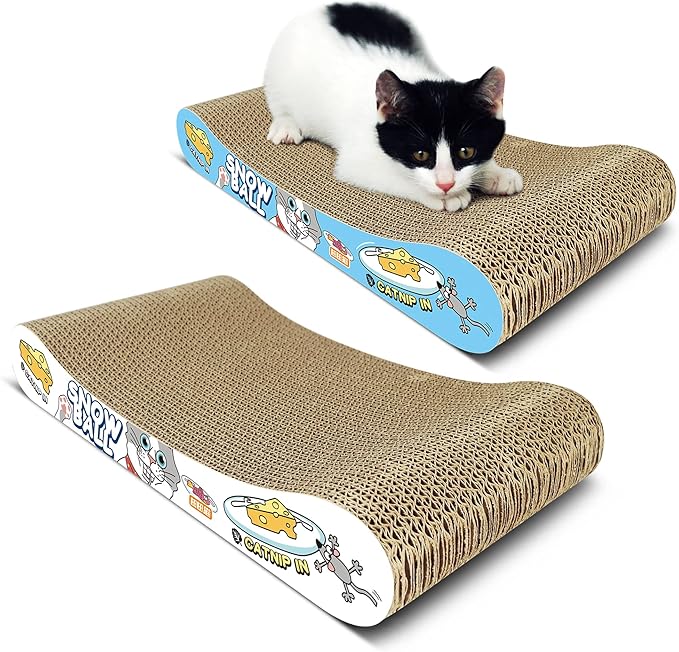 TTCAT Cat Scratching Pad, 2 Pack Corrugated Cat Scratcher Cardboard, Bone Type Durable Cat Scratching Board Reversible with Catnip for Furniture Protection…
