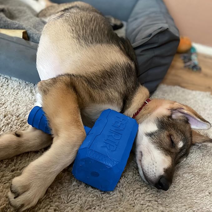 Fenrir Hammer Dog Chew Toy Strong Rubber Stuffable Enrichment Toy for Chewers (Blue, Small)