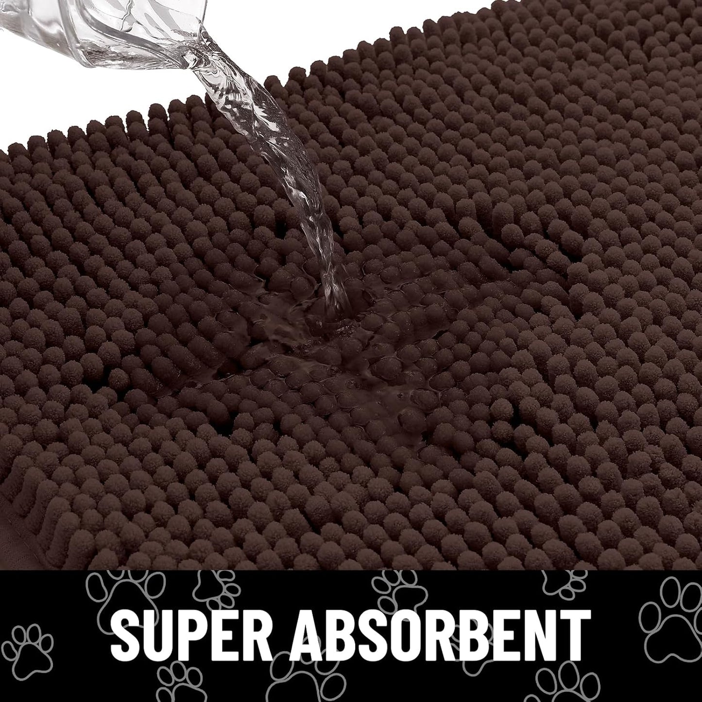 Smiry Dog Door Mat for Muddy Paws, Absorbent Dirt Trapper Non Slip Quick Dry Washable Chenille Mat for Mud Dogs, Entry Rug for Indoor and Outdoor (36x24 Inches, Brown and Black)