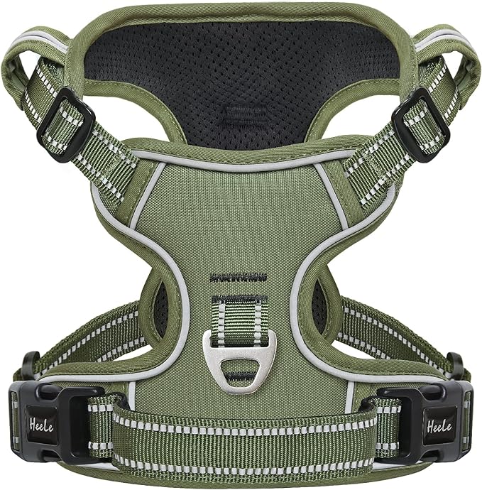HEELE Dog Harness, Dog Harness for Small Medium Large Dogs No Pull Adjustable Padded Reflective Harness with Handle for Walking Training, Green, S