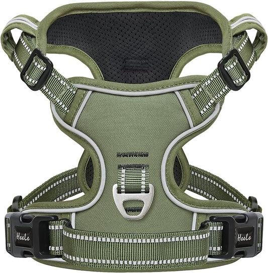 HEELE Dog Harness, Dog Harness for Small Medium Large Dogs No Pull Adjustable Padded Reflective Harness with Handle for Walking Training, Green, S