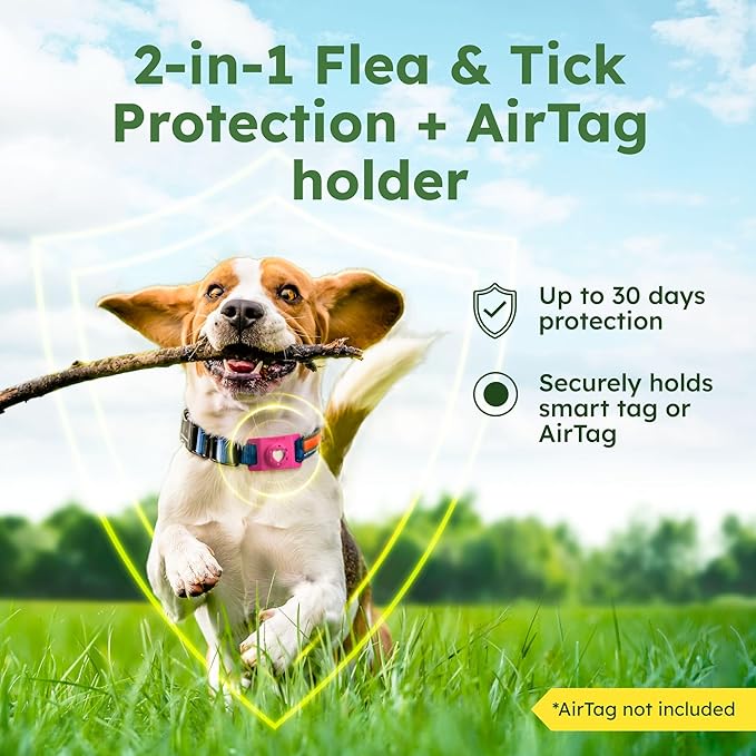 BugMD Paw Guardian Flea and Tick Prevention Pendant for Dogs & Cats with AirTag Holder | Plant-Powered Flea & Tick Control for Dog Collars & Cat Harnesses | Cat and Dog Tag with Air Tag Holder - Pink