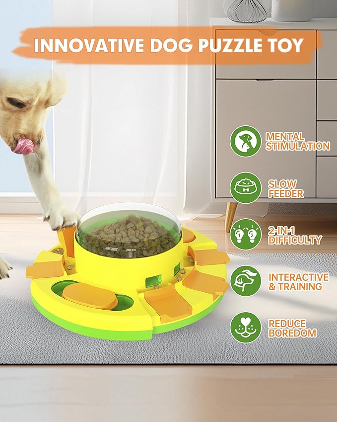 Dog Puzzle Toy Mental Stimulation - Level 2 in 1 Dogs Food Puzzles Toys, Dog Treat Puzzle Feeder (Intermediate-Green Push)