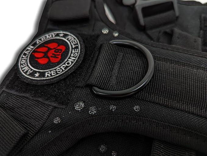 ProMax Tactical Dog Harness and Leash Set - Military Style No-Pull Dog Vest and Bungee Leash - Black (L)