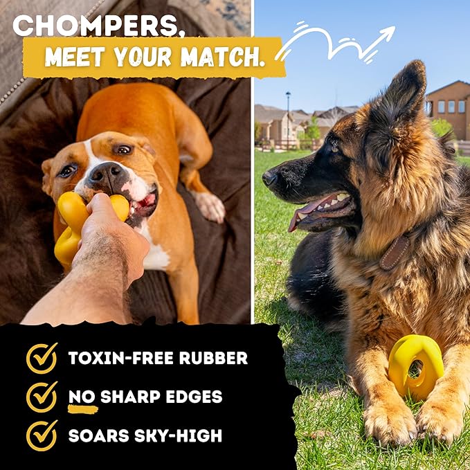 Indestructible Dog Ball - Lifetime Replacement - Durable Dog Toy for Aggressive Chewers - Safe, Non-Toxic Natural Rubber - Chew, Tug & Fetch - Tough, Heavy Duty Chew Toy - 4” (Softball Size)