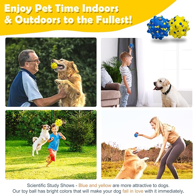4PCS Indestructible Tennis Dogs, Dog Balls for Aggressive Chewers, Durable Bouncy Toy Balls, Interactive Toys Fetch Game, Lightweight Floating Medium