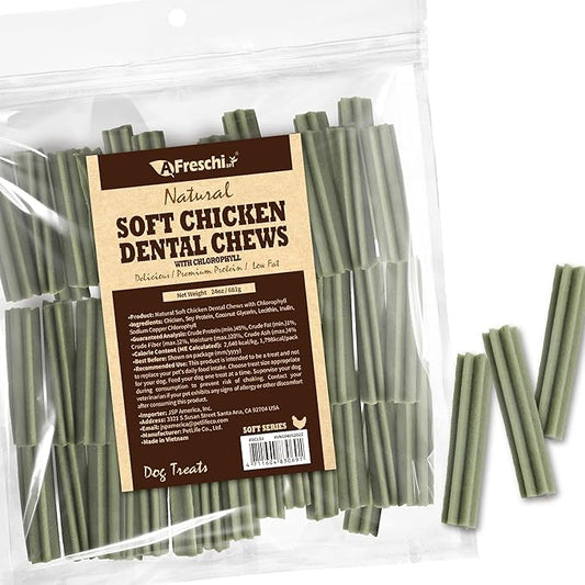 Afreschi Natural Soft Chicken Dental Chews with Chlorophyll 24 oz, Dog Treats, All Natural, Hypoallergenic & Grain-Free, High-Protein, Healthy & Easily Digestible, Soft Texture
