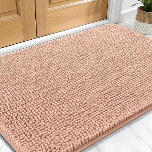 OLANLY Dog Door Mat for Muddy Paws 30x20, Absorbs Moisture and Dirt, Absorbent Non-Slip Washable Doormat, Quick Dry Chenille Mud Mat for Dogs, Entry Indoor Entryway Carpet for Inside Floor, Peach