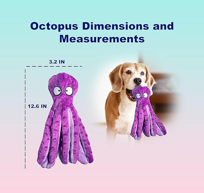 Squeaky Octopus Dog Toys for Small, Medium & Large Breeds - Durable & Soft Crinkle Plush Toys to Keep Dogs Busy - Blue & Purple Octopus 2pack