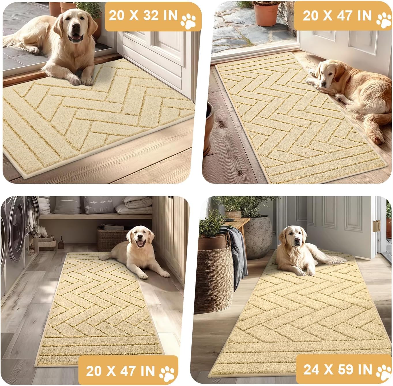 Tindbea Dog Mat for Muddy Paws,Absorbs Moisture Dirt Non-Slip Washable Mud Mat for Dogs,Soft Rubber Backing Front Inside Pet Rug for Entryway, Mud Dog Paws, Patio(20"x31.5",Beige)