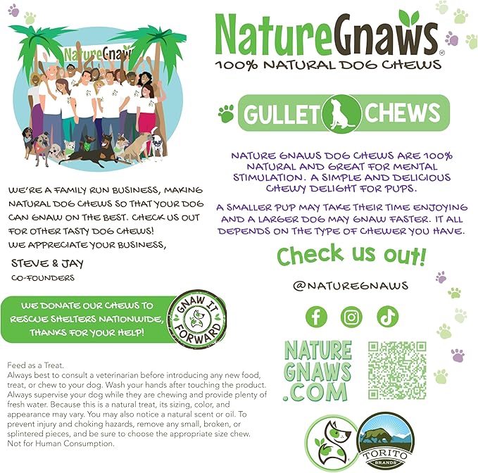 Nature Gnaws Beef Gullet Chews for Large Dogs 9-10" (20 Count) - Natural Beef Jerky Stick Dog Chew Treats - Rawhide Free