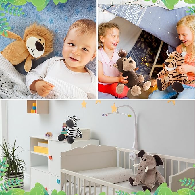 HyDren 12 Pieces Safari Stuffed Animals 8 Inch Jungle Animal Toys Set Boys Girls Plush Forest Animals Lion Elephant Zebra Giraffe Tiger Monkey for Zoo Animal Party Teacher Student Award