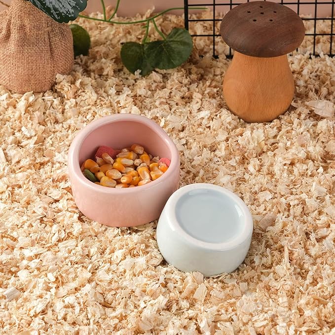 VanEnjoy 4 Pack Small Hamster Food Bowl Ceramic Guinea Pig Food Dish No Spill Hamster Food and Water Bowl Small Animal Food Bowl - Pink Blue Yellow and Green